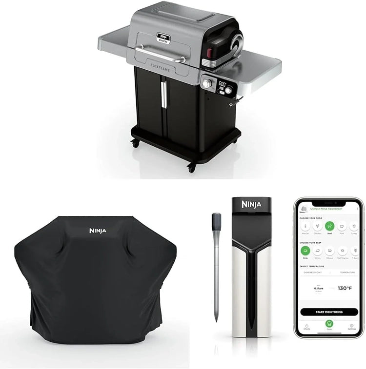 Ninja Flexflame, Grill and Smoker, Electric and Propane Grill, Roaster, BBQ Grill, 5-in-1 Cooking System, 3 Burner, Digital Control, Outdoor Cooking