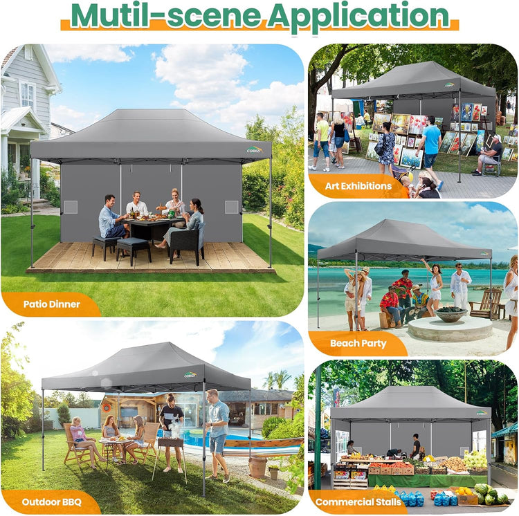 Cobizi 10x20 Heavy Duty Pop up Canopy Tent with 6 Sidewalls Easy up Commercial Outdoor Canopy Wedding Party Tents