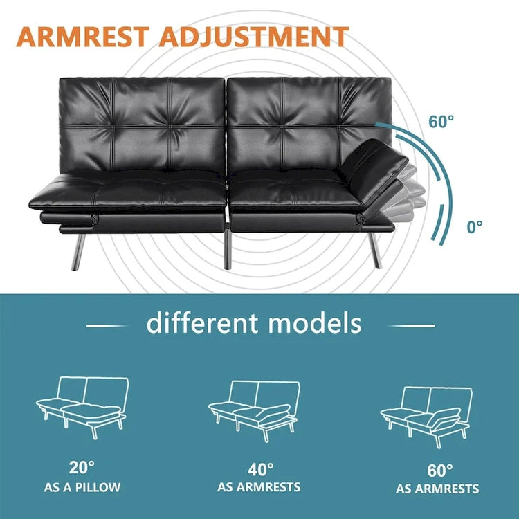 Futon Couch Sofa Bed, Faux Leather Sleeper Futons Convertible Loveseat Furniture for Compact Small Space, Dorm, Living Room