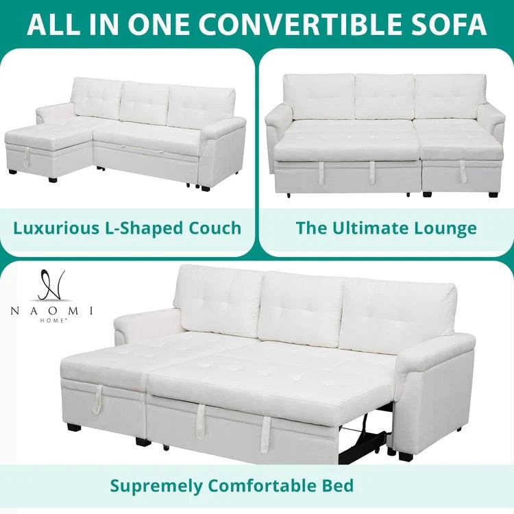 Reversible Sectional Sofa with Pull-Out Sleeper Bed, Hidden Storage Chaise, Durable Legs