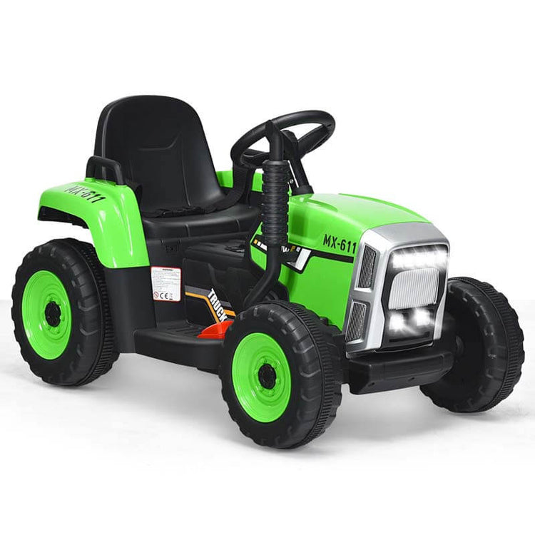 Kids Ride on Tractor W/Trailer 12V Battery Powered Electric Riding Toy Car Vehicle with 3-Gear-Shift Ground Loader