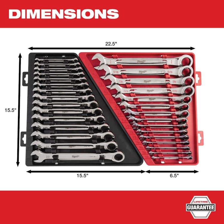 Sae/Metric Combination Ratcheting Wrench Mechanics Tool Set (30-Piece) 48-22-9416-48-22-9516