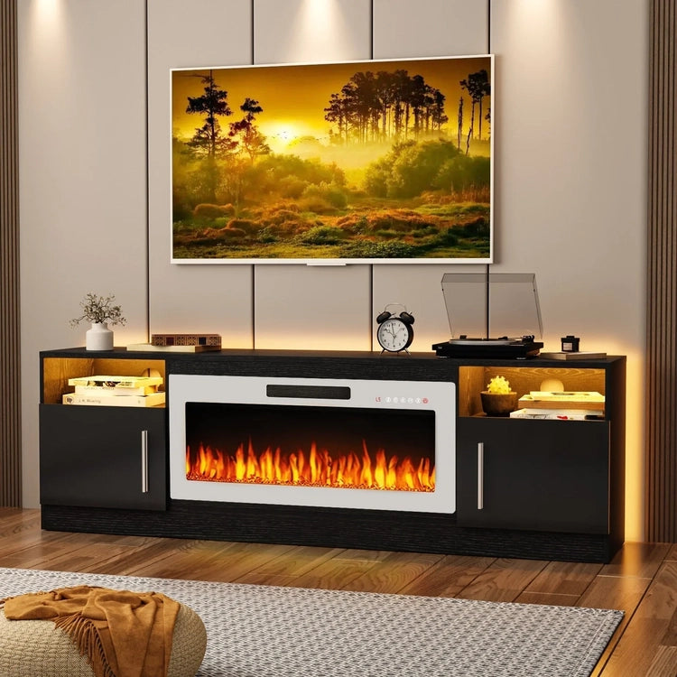 Bossin 70 Fireplace TV Stand with 36 Electric Fireplace, TV Stand for Tvs up to 80,16 Colors LED Lights/Entertainment Center