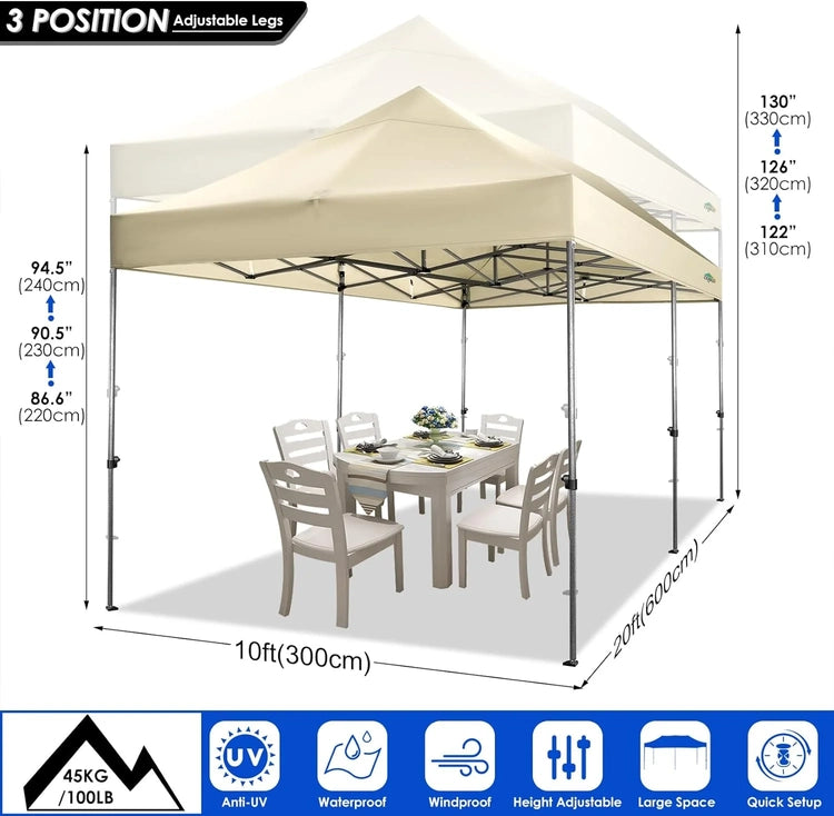 Cobizi 10x20 Heavy Duty Pop up Canopy Tent with 6 Sidewalls Easy up Commercial Outdoor Canopy Wedding Party Tents