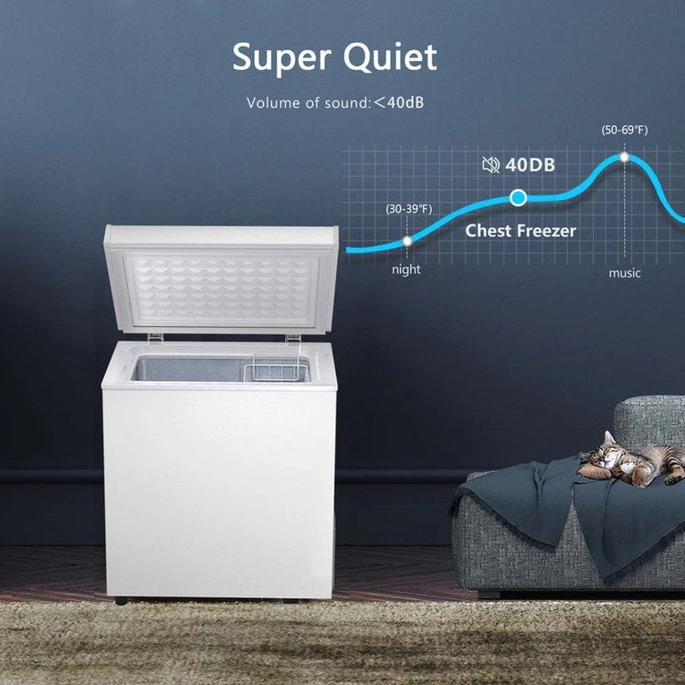 1.8 Cu. Ft. Chest Freezer with Removable Basket, Bottom Drain, 7-Level Thermostat, Freestanding Design for Home and Apartment