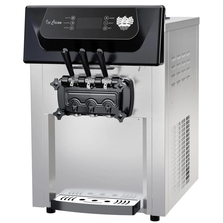 2200W Commercial Ice Cream Machine, 3 Flavor Soft Serve Ice Cream Machine, 5.3-7.4 Gal/Hr, with LCD Touch Screen, Automatic Cleaning