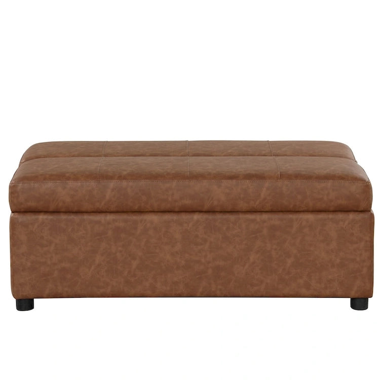 Twin Size Folding Pull Out Ottoman Sleeper Bed with Mattress Convertible Guest Bed, Pu Upholstered Sleeper Sofa