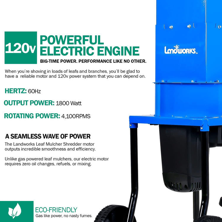Landworks Leaf Mulcher Shredder Electric Green and Waste Management Heavy Duty 120V AC 11" Inch Cutting Blade .5" Inch Cutting Capacity for Leaves
