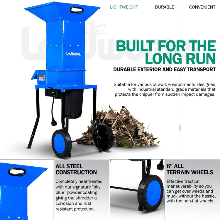 Landworks Leaf Mulcher Shredder Electric Green and Waste Management Heavy Duty 120V AC 11" Inch Cutting Blade .5" Inch Cutting Capacity for Leaves