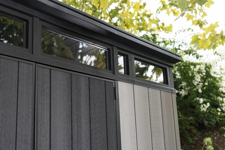 Keter Artisan 11x7 Modern Resin Outdoor Storage Shed Kit- to Store Patio Furniture, Garden Tools Bike Accessories, Beach Chairs and Lawn Mower