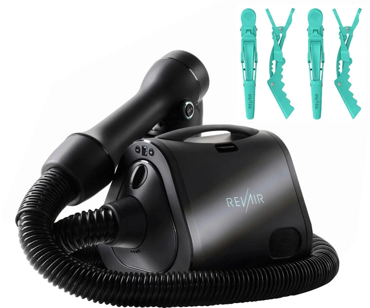 Reverse-Air Hair Dryer with Hair Clips - Black