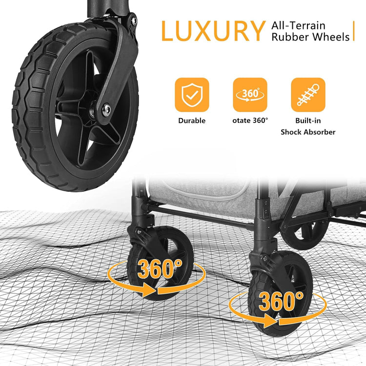 All-Terrain 4 Seater Wagon Stroller for Kids - Heavy-Duty 300lb Capacity, One-Hand Fold Design, High Seats with 5-Point Harness