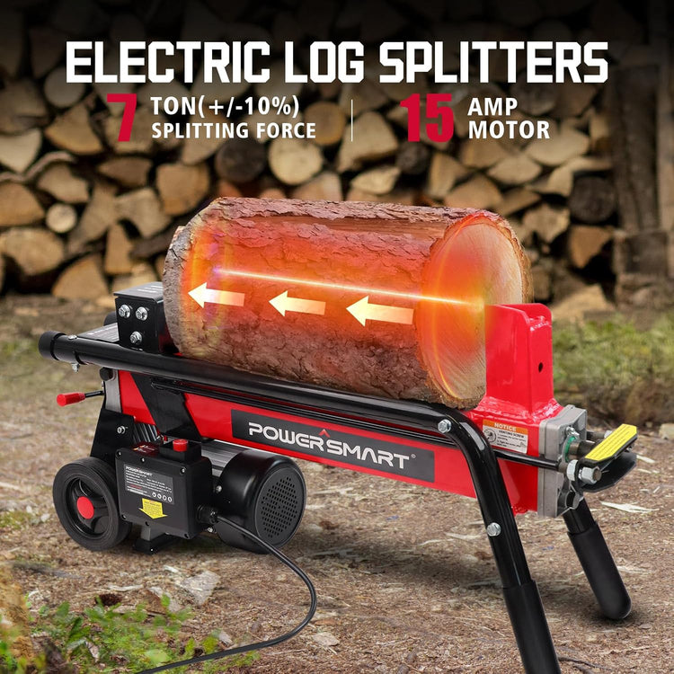 Powersmart Electric Log Splitter 7-Ton - Efficient Wood Splitter with 3500 Motor Speed, 15 Amp