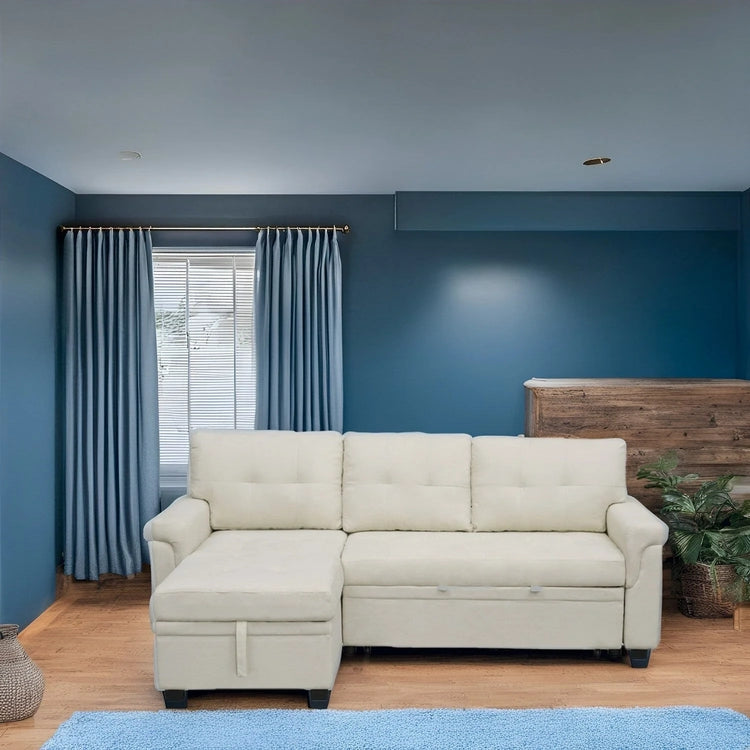 Reversible Sectional Sofa with Pull-Out Sleeper Bed, Hidden Storage Chaise, Durable Legs
