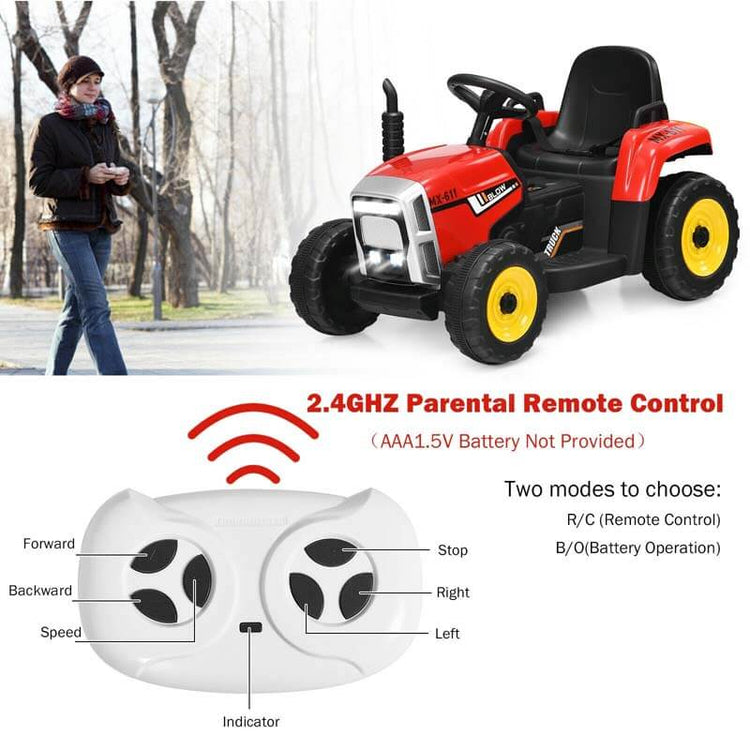 Kids Ride on Tractor W/Trailer 12V Battery Powered Electric Riding Toy Car Vehicle with 3-Gear-Shift Ground Loader