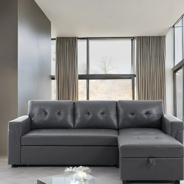 Reversible Sectional Sofa with Pull-Out Sleeper Bed, Hidden Storage Chaise, Durable Legs