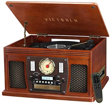 Victrola 8-in-1 Bluetooth Record Player & Multimedia Center, Built-in Stereo Speakers - Turntable, Wireless Music Streaming