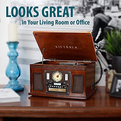 Victrola 8-in-1 Bluetooth Record Player & Multimedia Center, Built-in Stereo Speakers - Turntable, Wireless Music Streaming