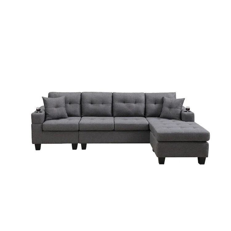 Sectional Sofa Living Room with L Shape Chaise Lounge and Cup Holder