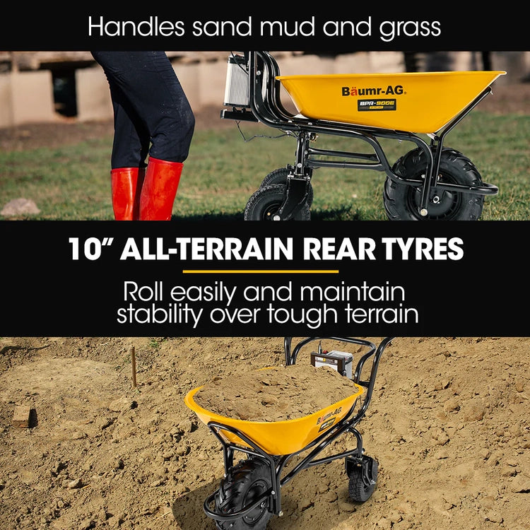 Baumr-Ag 40V Battery Powered Wheelbarrow Motorised Electric, 100L Bucket Volume, 3 Wheel, 260KG, Lifting Bucket