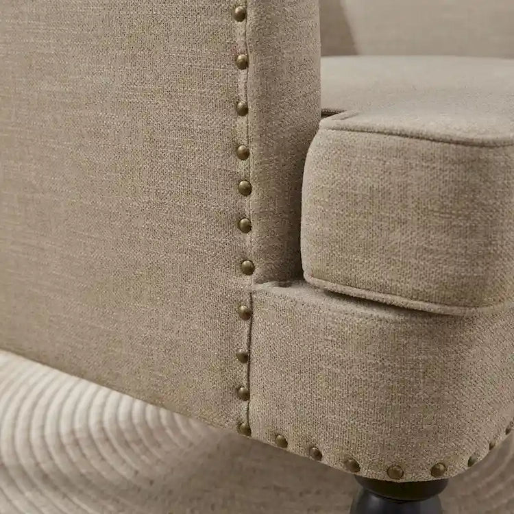 Set of 2 Arm Chair Upholstered Button Tufted Accent Chair with Lumbar Pillow Beige/Grey/Light Blue