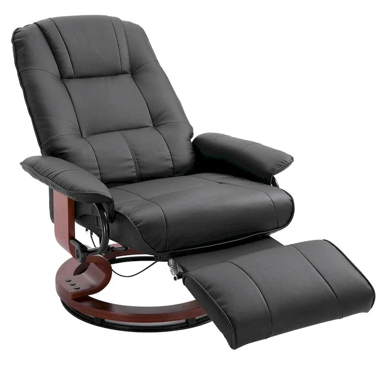 Homcom Faux Leather Adjustable Manual Swivel Base Recliner Chair with Comfortable and Relaxing Footrest