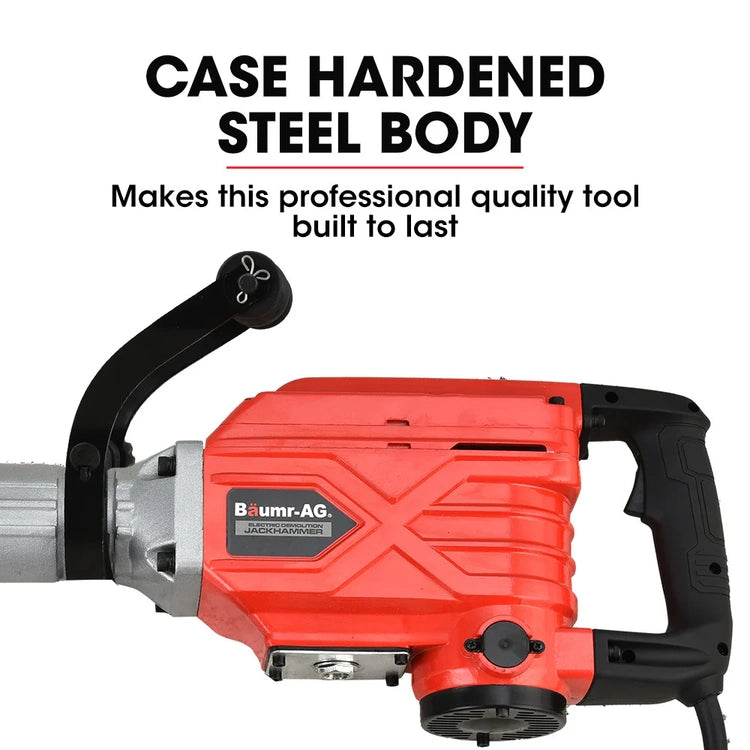 Baumr-Ag 2300W Electric Demolition Jackhammer, with 3 Bonus Chisels, Carry Case