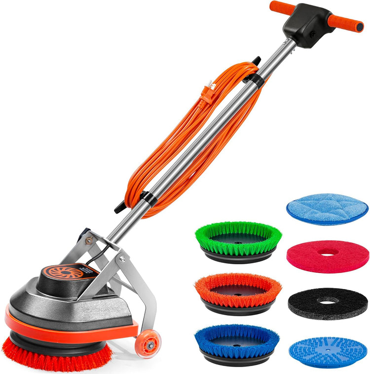 Commercial Floor Scrubber Machine with Brushes and Pads, Heavy Duty Floor Buffer Polisher and Cleaner- Deep Cleaning Tile and Grout