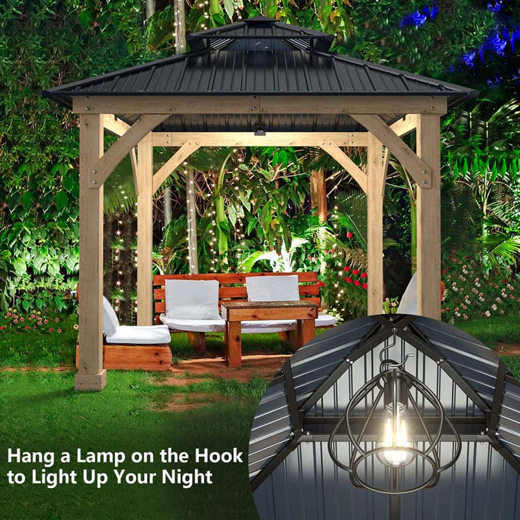 10 X Ft Outdoor Patio Hardtop Gazebo with Wood Frame & 2-Tier Metal Roof, All-Weather Gazebo Pergolas Shelter
