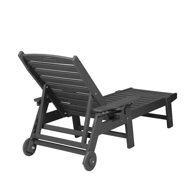 3-Piece Patio Set 2 Oversized Chaise Lounges (5-Position, Wheels, Cup Holder) + Side Table, All-Weather Wood Texture