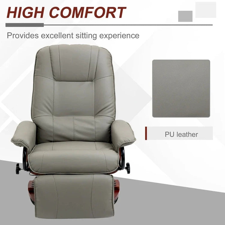 Homcom Faux Leather Adjustable Manual Swivel Base Recliner Chair with Comfortable and Relaxing Footrest