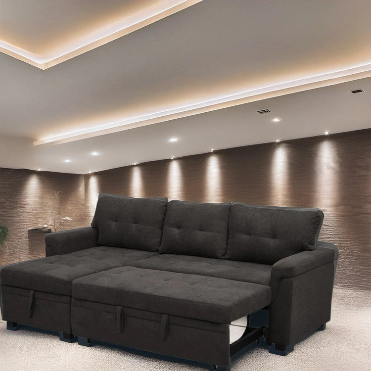 Reversible Sectional Sofa with Pull-Out Sleeper Bed, Hidden Storage Chaise, Durable Legs