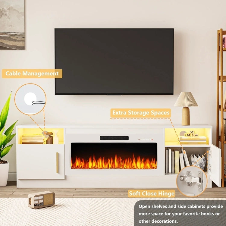 Bossin 70 Fireplace TV Stand with 36 Electric Fireplace, TV Stand for Tvs up to 80,16 Colors LED Lights/Entertainment Center