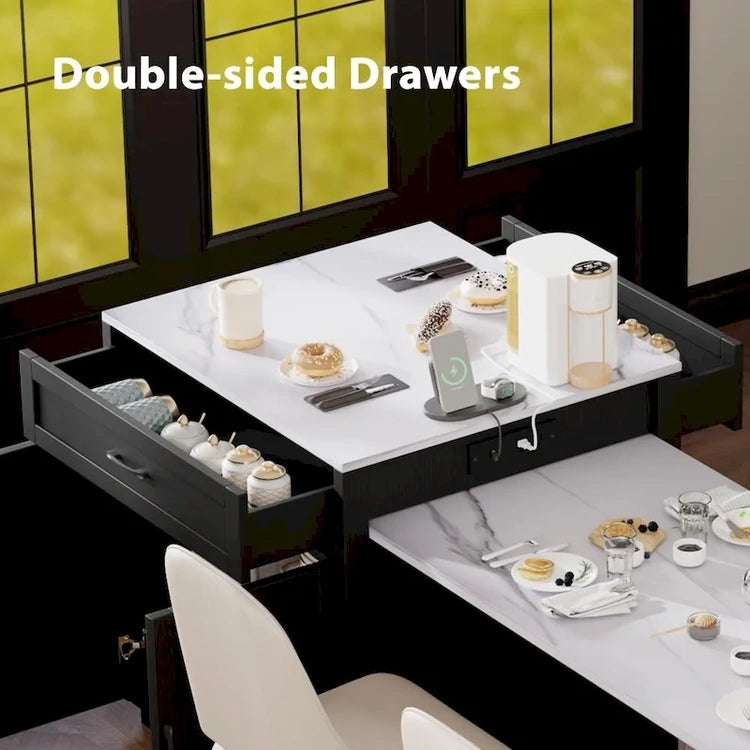 82.7 Wooden 4-6 Person Kitchen Island with Extendable Dining Table and Double-Sized Storage