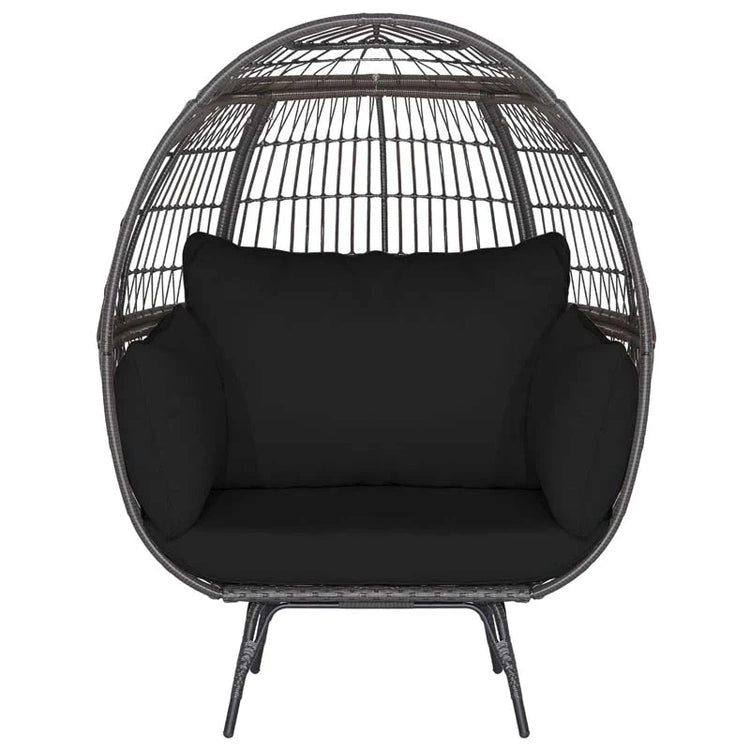 Oversized Wicker Egg Chair with 4 Cushions, Steel Frame Basket Chair Indoor Outdoor Patio Lounge Chair