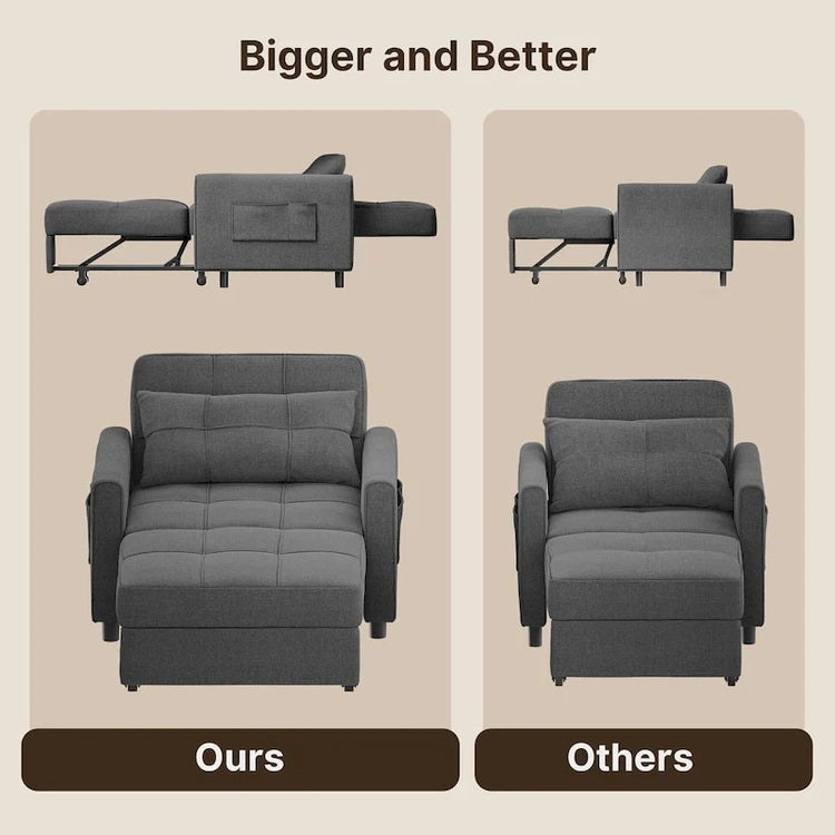 3-in-1 Pull-Out Sofa Bed Sleeper Chair, Convertible Adjustable Foldable Upholstered Lounge Couch