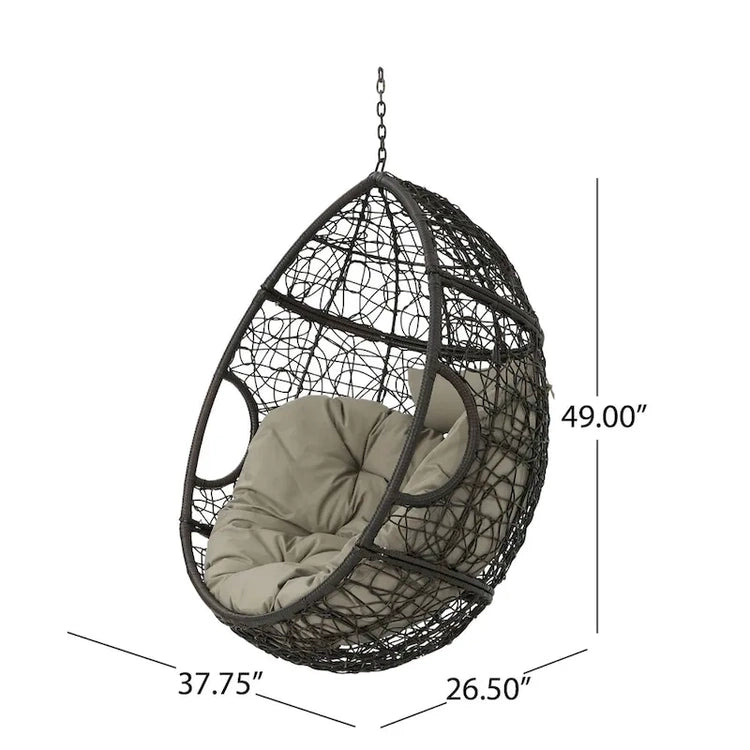 Waterproof Outdoor Wicker Hanging Basket Chair with Cushions, Hammock Seat - 300 Lbs Capacity
