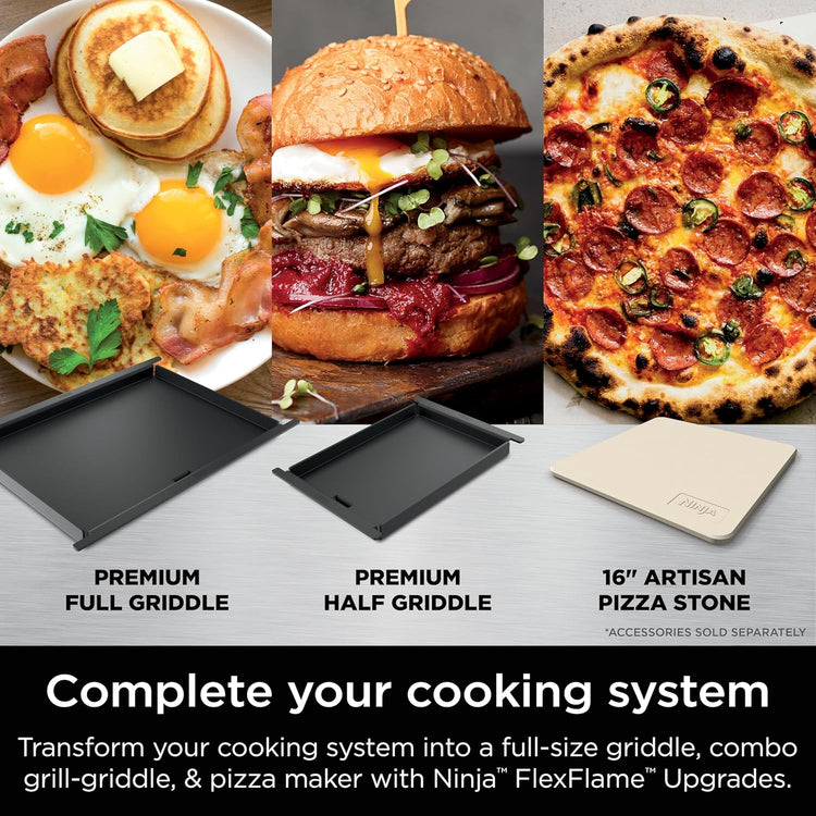 Ninja Flexflame, Grill and Smoker, Electric and Propane Grill, Roaster, BBQ Grill, 5-in-1 Cooking System, 3 Burner, Digital Control, Outdoor Cooking