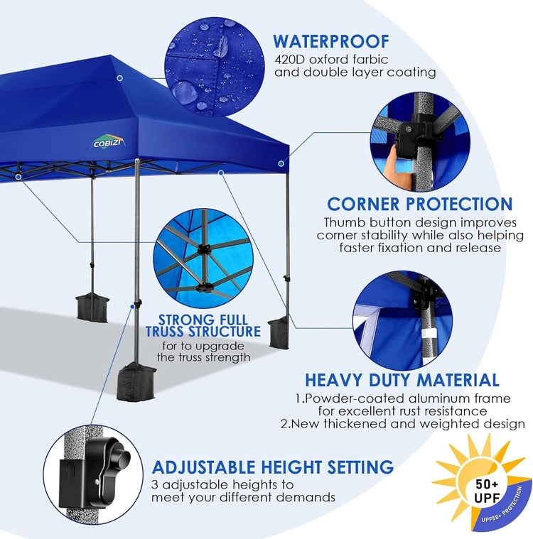 Cobizi 10x20 Heavy Duty Pop up Canopy Tent with 6 Sidewalls Easy up Commercial Outdoor Canopy Wedding Party Tents