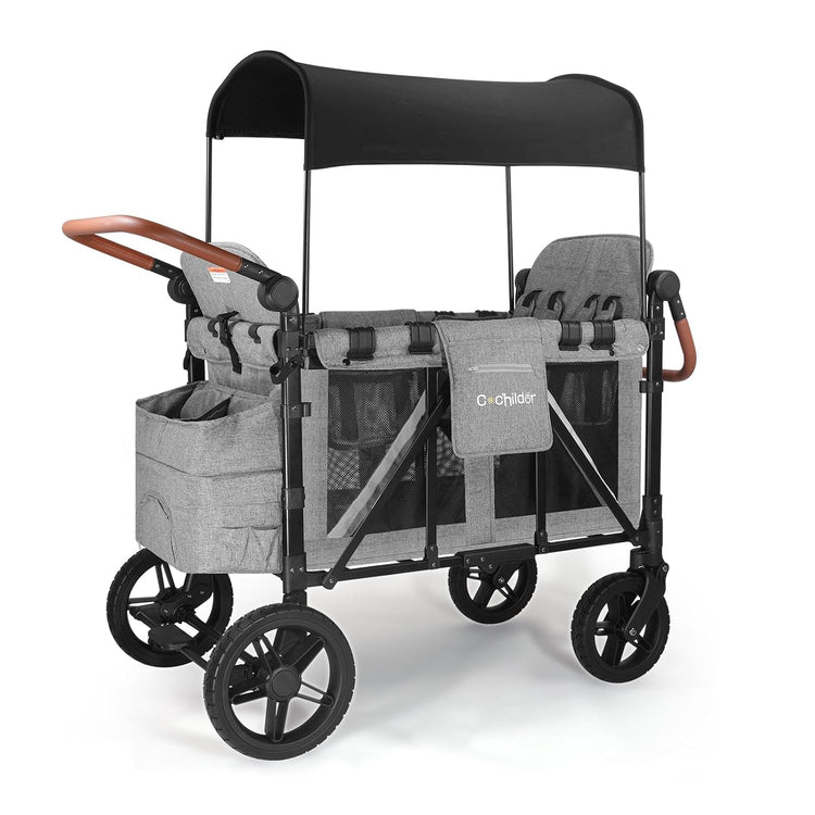 All-Terrain 4 Seater Wagon Stroller for Kids - Heavy-Duty 300lb Capacity, One-Hand Fold Design, High Seats with 5-Point Harness