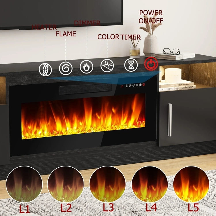Bossin 70 Fireplace TV Stand with 36 Electric Fireplace, TV Stand for Tvs up to 80,16 Colors LED Lights/Entertainment Center