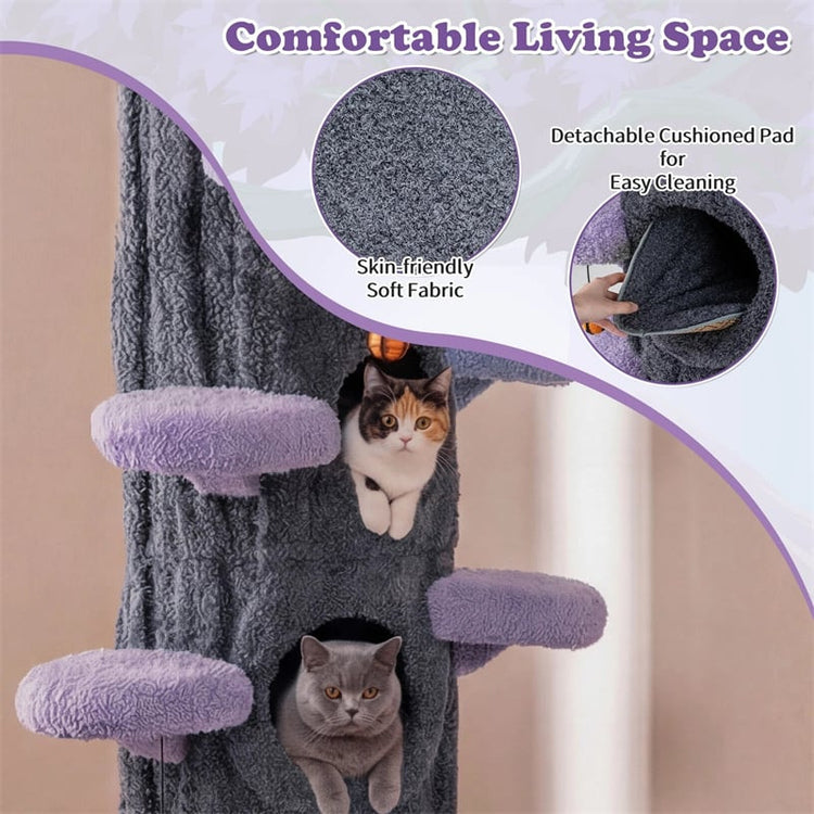 90.5" Tall Simulation Cat Tree, Modern Realistic Multi-Level Cat Tower w/5 Condos & Sisal Scratch Pad, Large Lifelike Indoor Cat Tree
