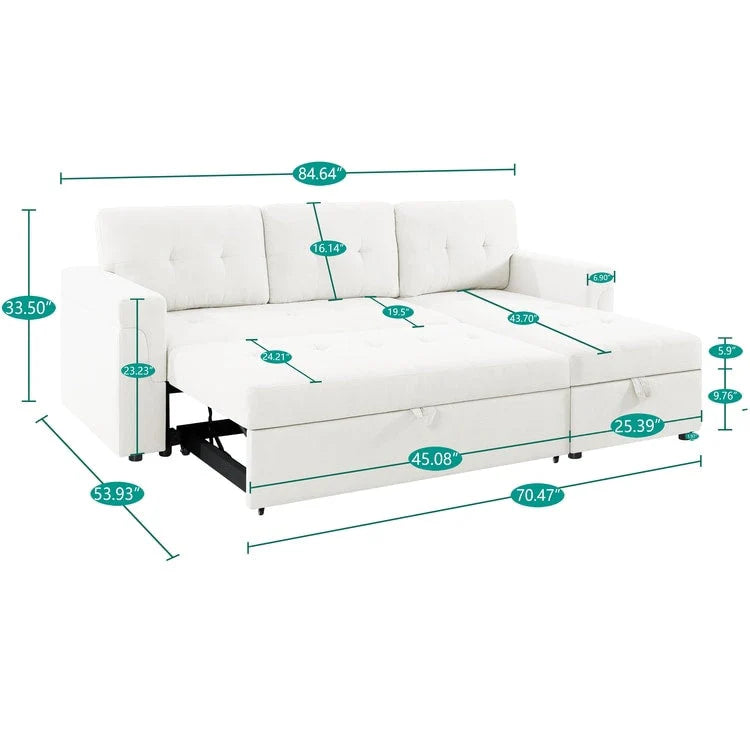 Reversible Sectional Sofa with Pull-Out Sleeper Bed, Hidden Storage Chaise, Durable Legs