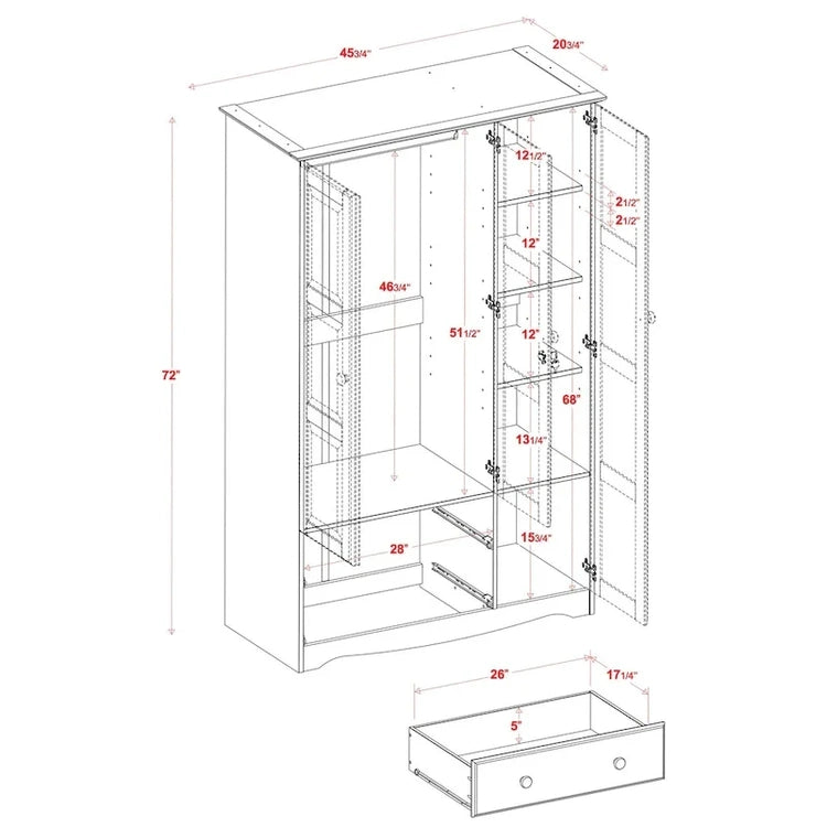 3-Door Wardrobe Armoire - White/Mocha/Java - Solid Wood