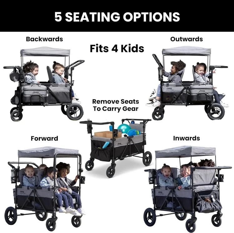 Jeep Wrangler Deluxe 4 Seater Stroller Wagon by Delta Children Quad Stroller Wagon