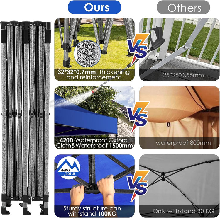 Cobizi 10x20 Heavy Duty Pop up Canopy Tent with 6 Sidewalls Easy up Commercial Outdoor Canopy Wedding Party Tents