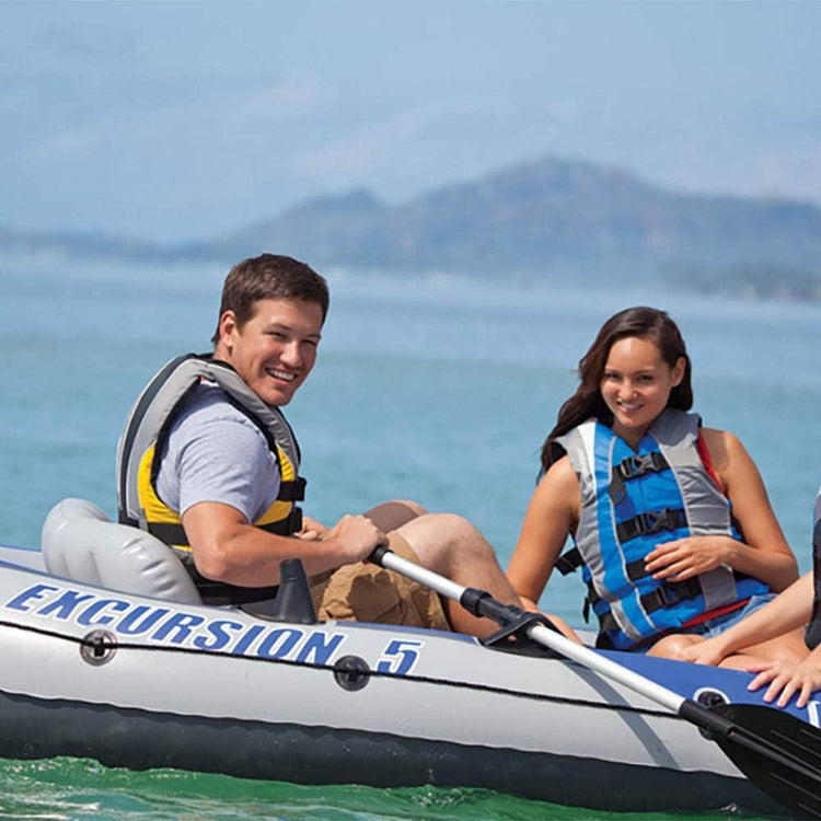 Excursion Inflatable Boat Series, Includes Deluxe 54in Boat Oars and High-Output Pump - Supertough PVC - Adjustable Seats with Backrest