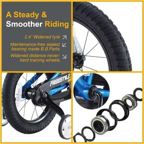 Royalbaby Kids Bike Freestyle Bmx Bicycle with Training Wheels Kickstand