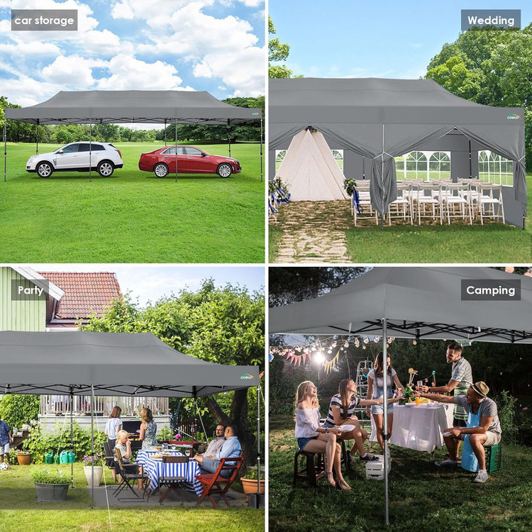 Cobizi 10x20 Heavy Duty Pop up Canopy Tent with 6 Sidewalls Easy up Commercial Outdoor Canopy Wedding Party Tents