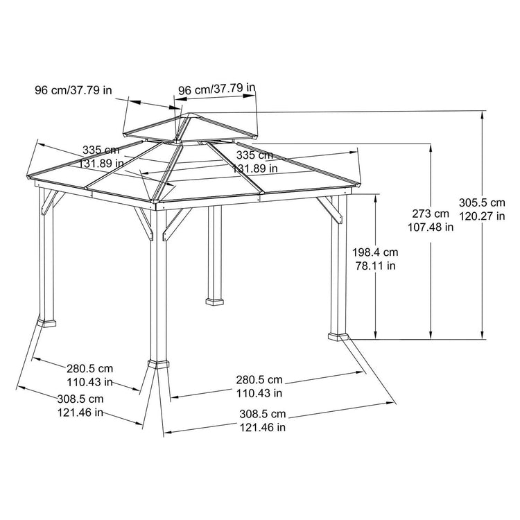10 Ft. X Ft. Cedar Framed Gazebo with Steel 2-Tier Hip Roof Hardtop